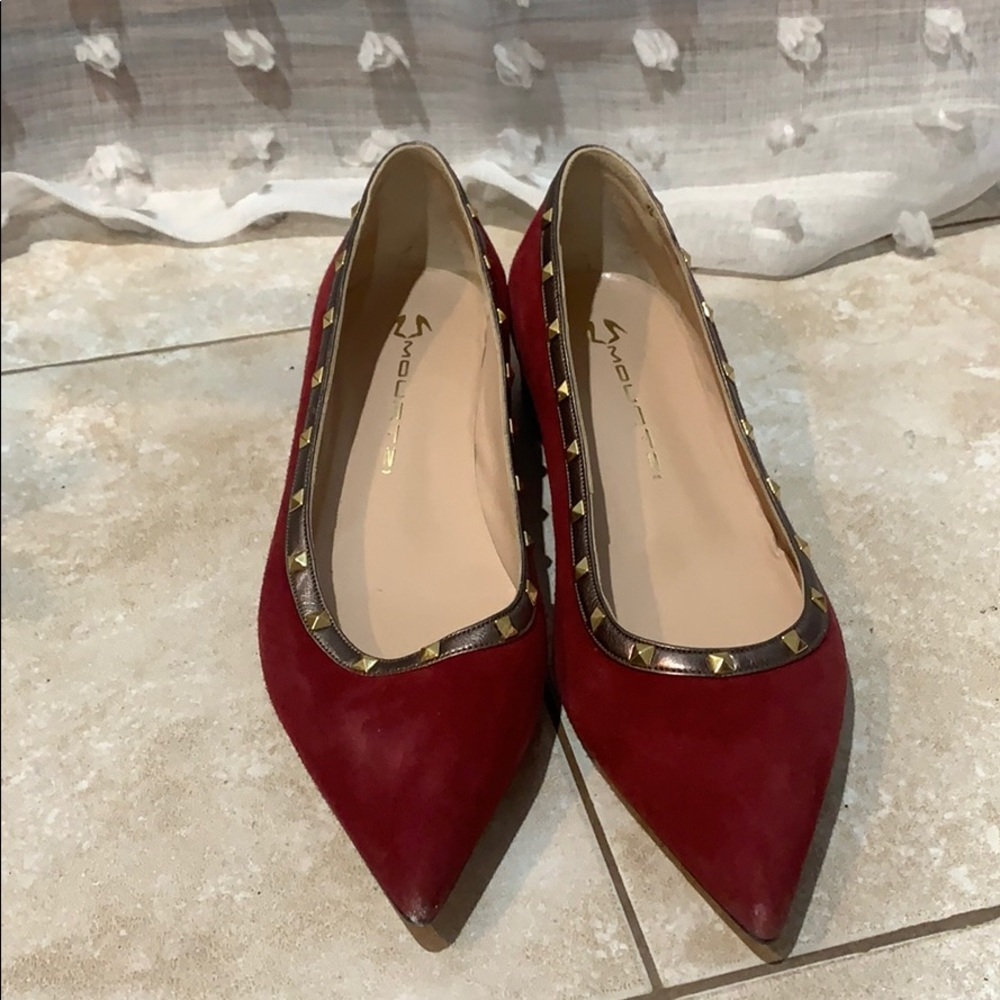 Velvet red gold studded flats! Minimal heel